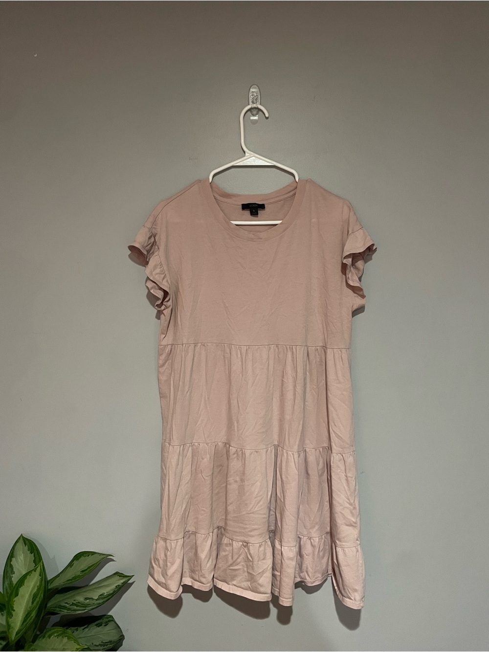 J Crew - Casual Pink Tiered Ruffle Sleeve T Shirt Dress